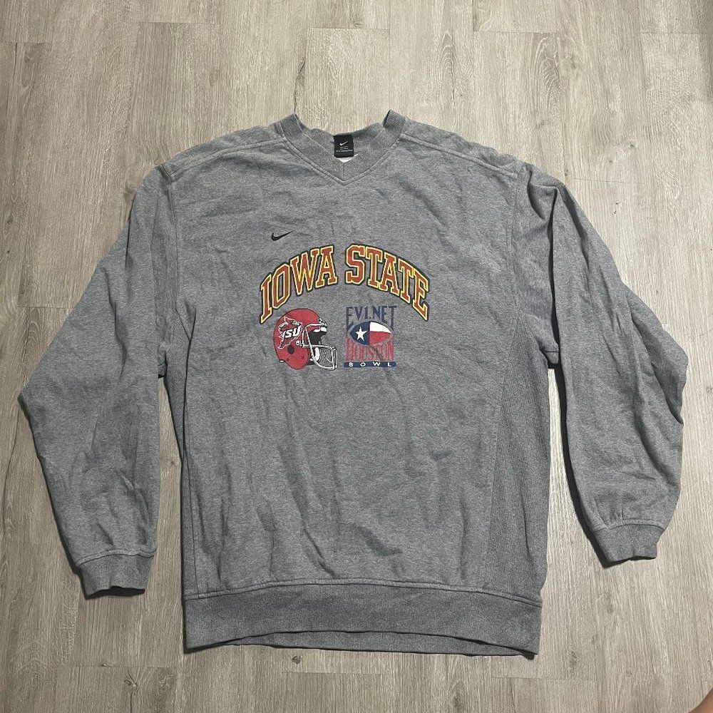 Vintage Men's IOWA STATE Fleece V-neck Sweatshirt Size L